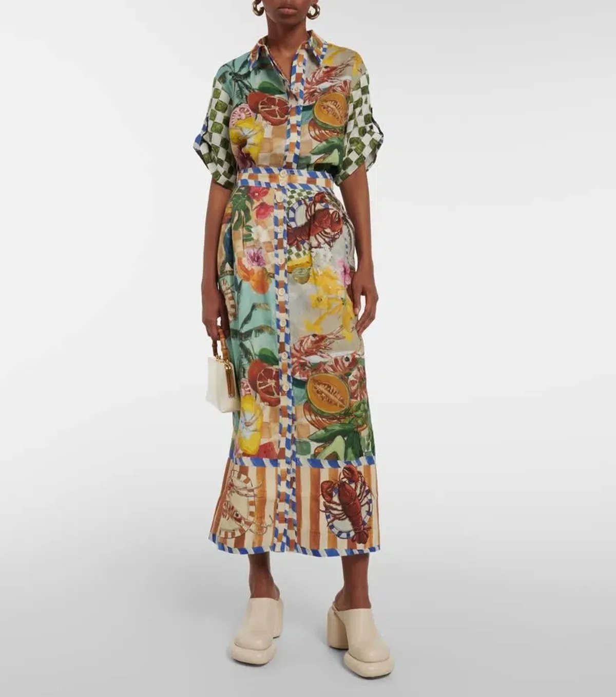 Alemais Theo Shirt and Column Skirt Ivory Print Size AU 16 for rent on The Volte - main image