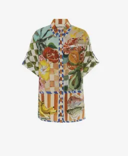 Alemais Theo Shirt and Column Skirt Ivory Print Size AU 16 for rent on The Volte - image 2