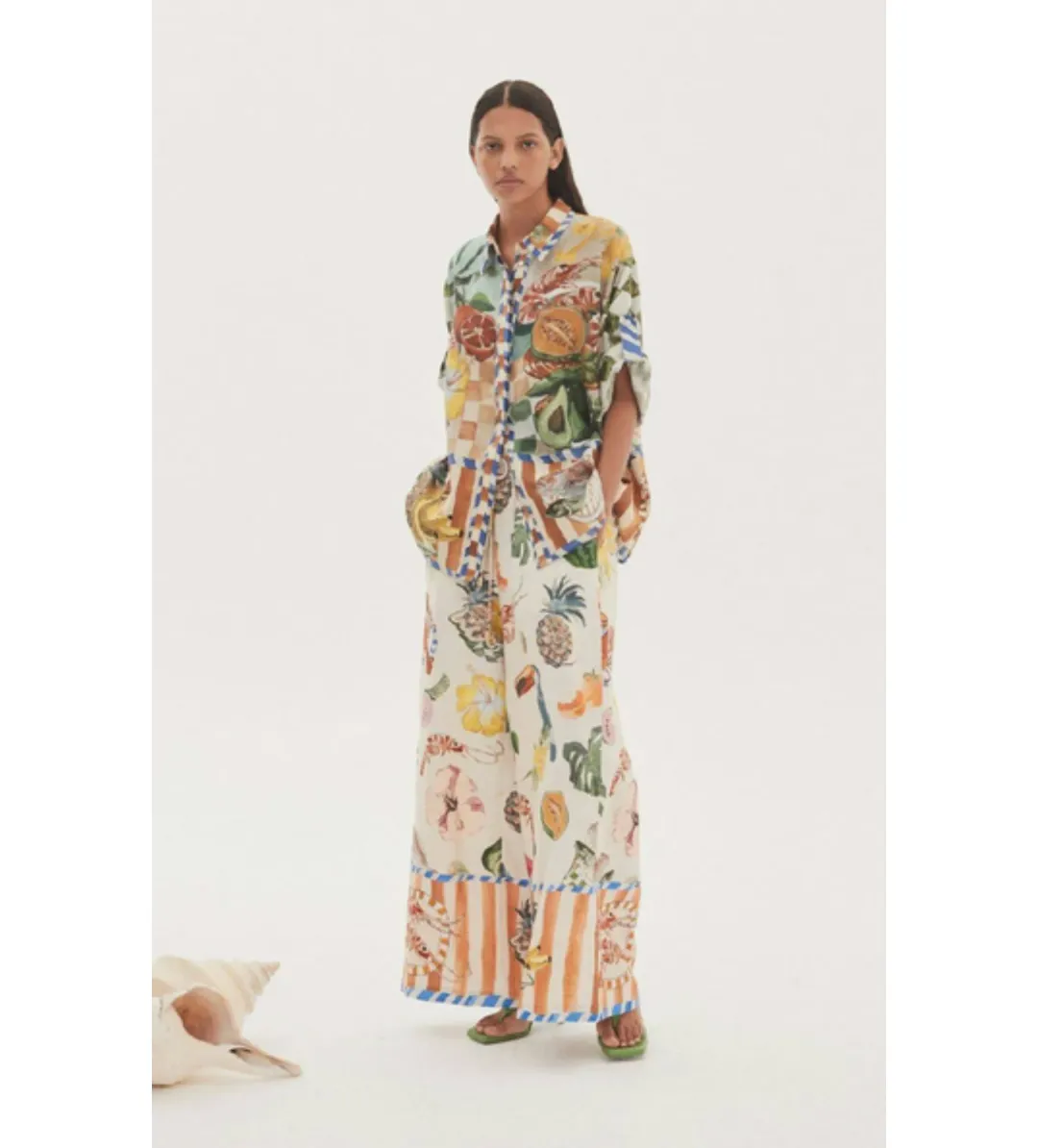 Alemais Theo Shirt and Pant Set Ivory Print Size AU 16 for rent on The Volte - main image