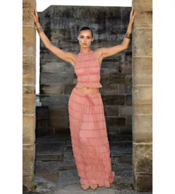 Arcina Ori Juliette Halter and Skirt Set in Peach Size S/Au 6 for rent on The Volte - image 1