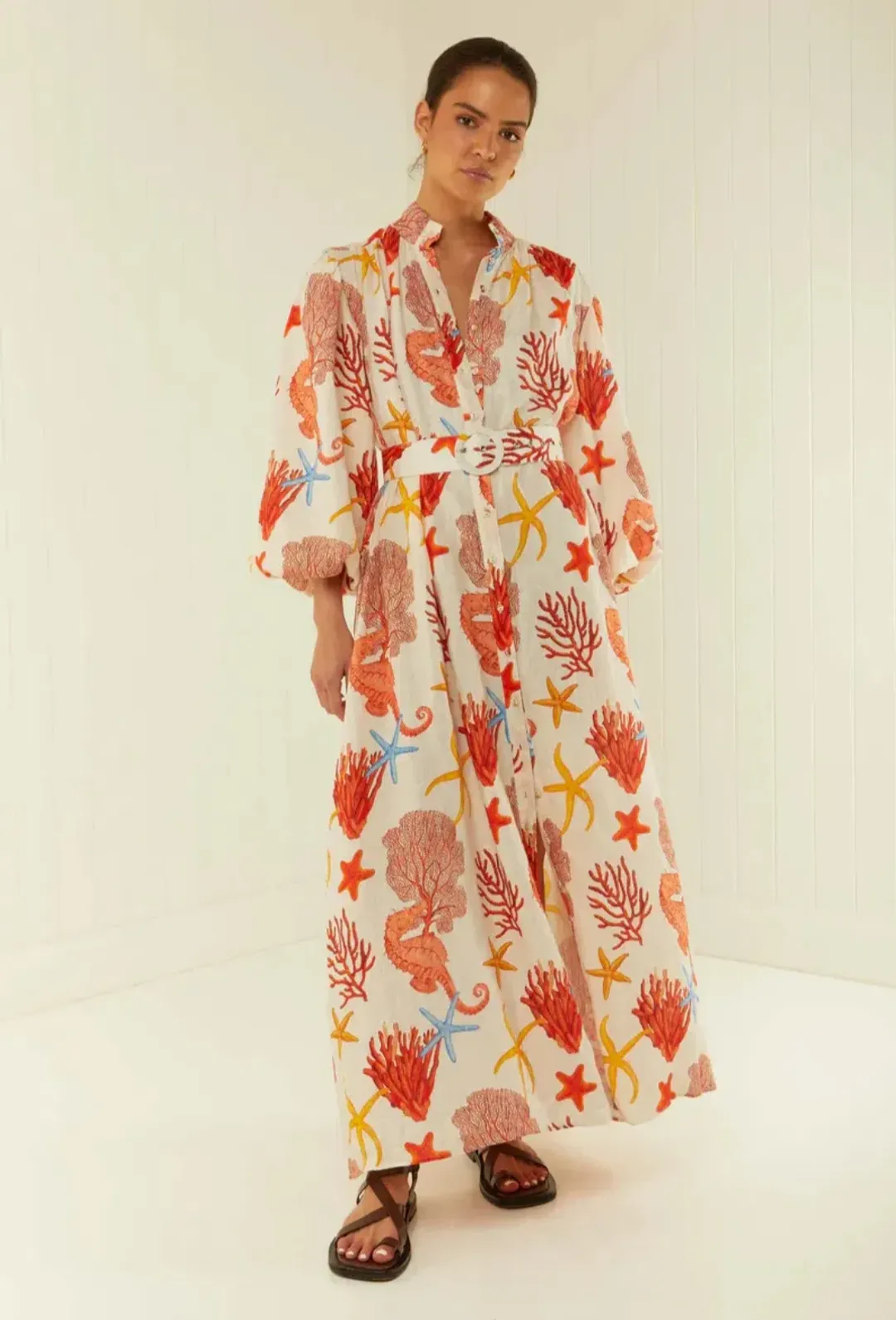 Palm Noosa Noddy Maxi Dress in Coral Print Size 10 for rent on The Volte - main image