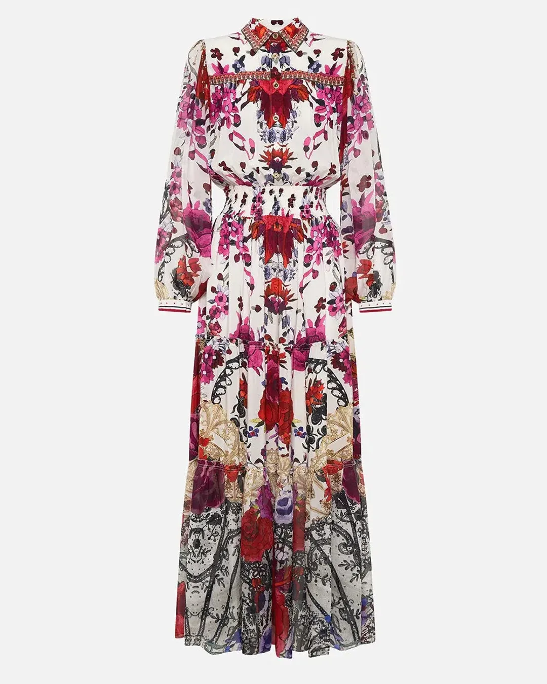 Camilla Button Through Tiered Maxi Dress Reign of Roses Print Size XL / AU 16 for rent on The Volte - main image