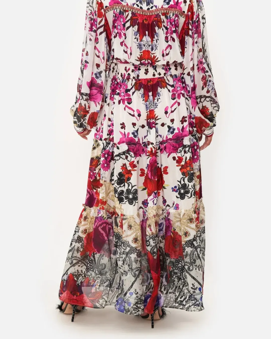 Camilla Button Through Tiered Maxi Dress Reign of Roses Print Size XL / AU 16 for rent on The Volte - main image