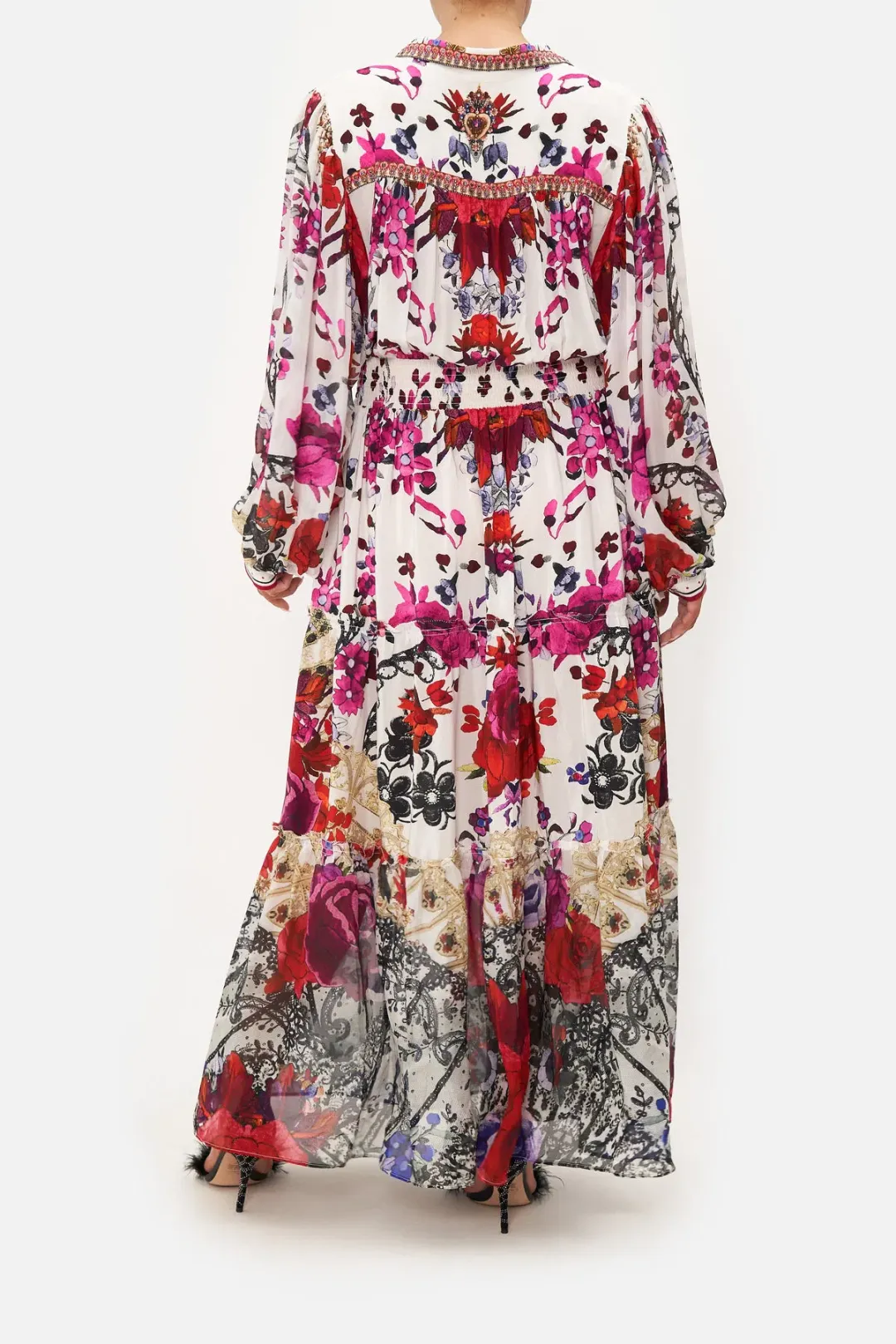 Camilla Button Through Tiered Maxi Dress Reign of Roses Print Size XL / AU 16 for rent on The Volte - main image