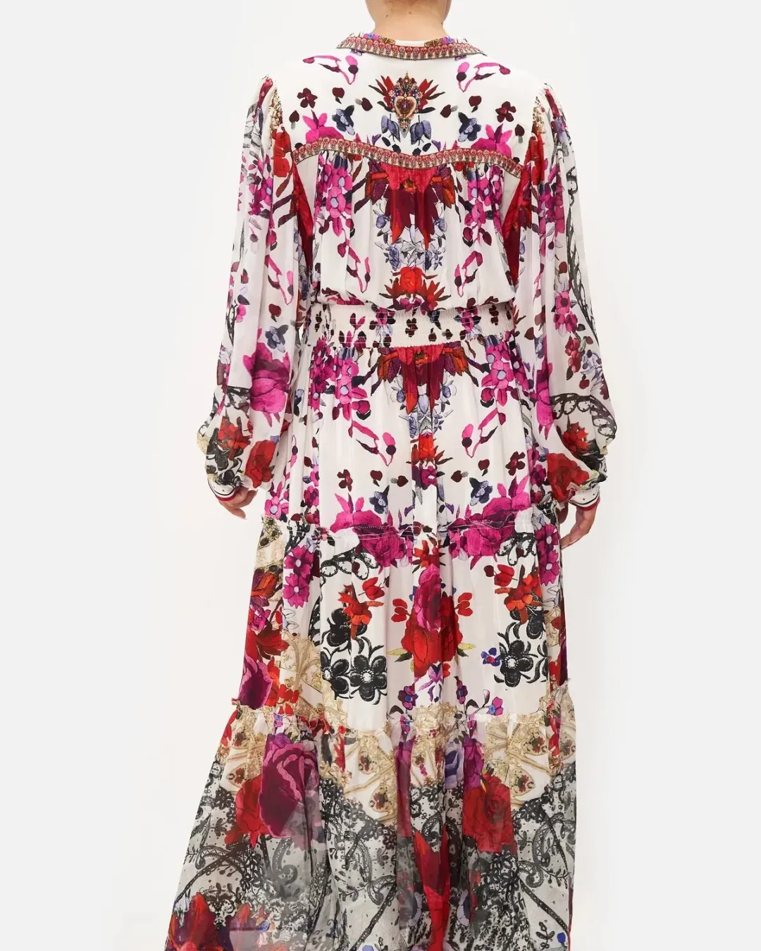 Camilla Button Through Tiered Maxi Dress Reign of Roses Print Size XL / AU 16 for rent on The Volte - main image