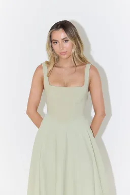 Odd Muse The Ultimate Muse High Waist Square Neck Midi Dress Sage Size 10 for rent on The Volte - image 4