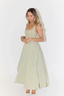 Odd Muse The Ultimate Muse High Waist Square Neck Midi Dress Sage Size 10 for rent on The Volte - image 3
