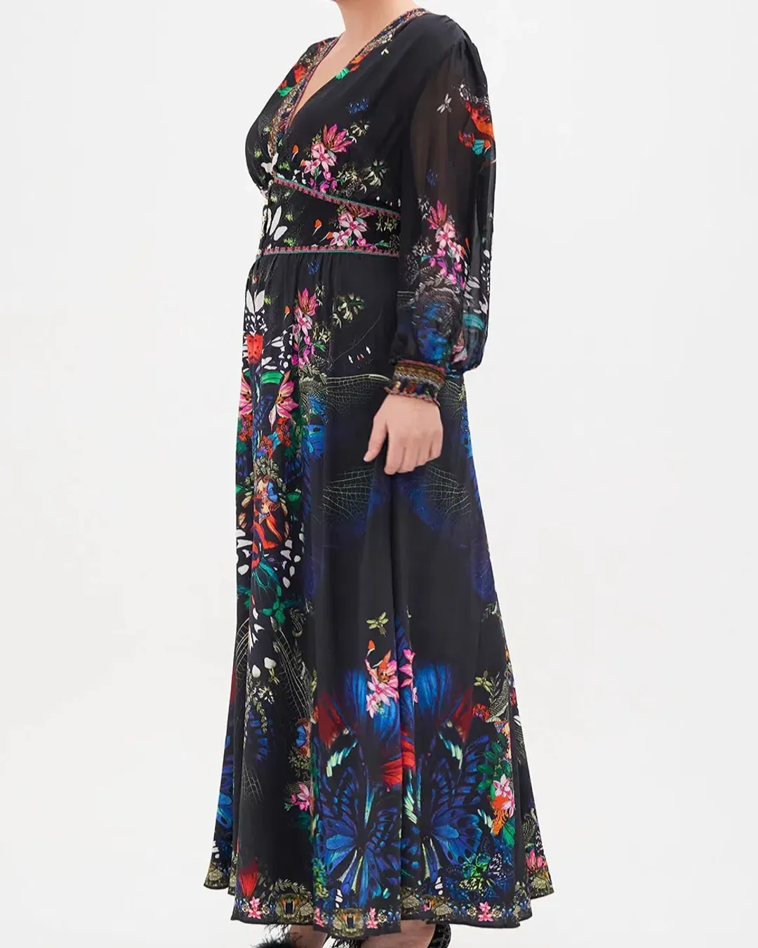 Camilla Flutter By Button Maxi Dress With Shaped Waistband Multi Size XXL / AU 18 for rent on The Volte - main image