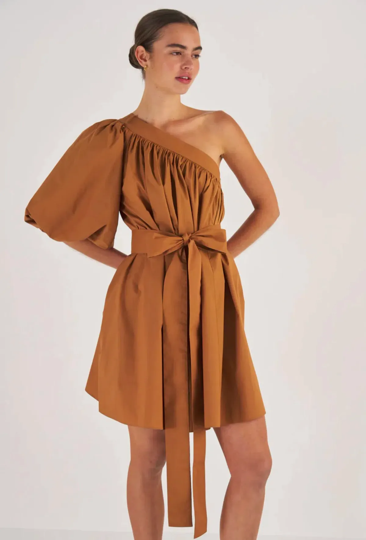 Oroton One Shoulder Gathered Dress Brandy Size 10 - Image 2