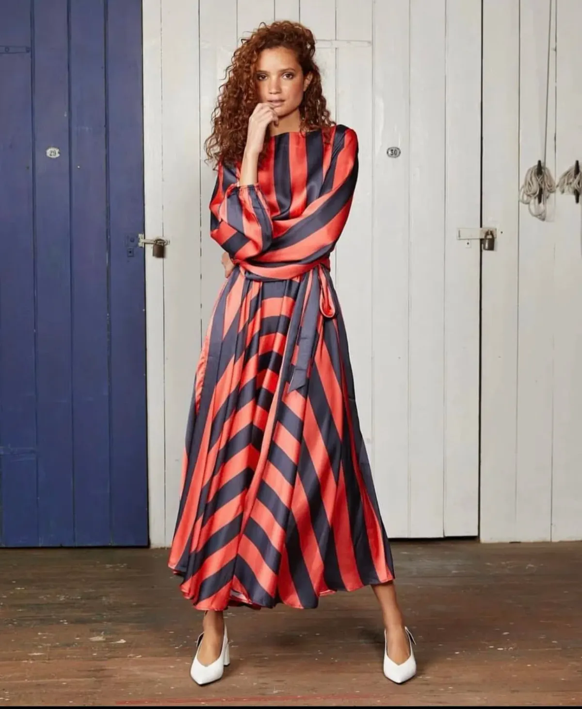 Binny Satin Dress Stripe Size AU 8 - Image 1