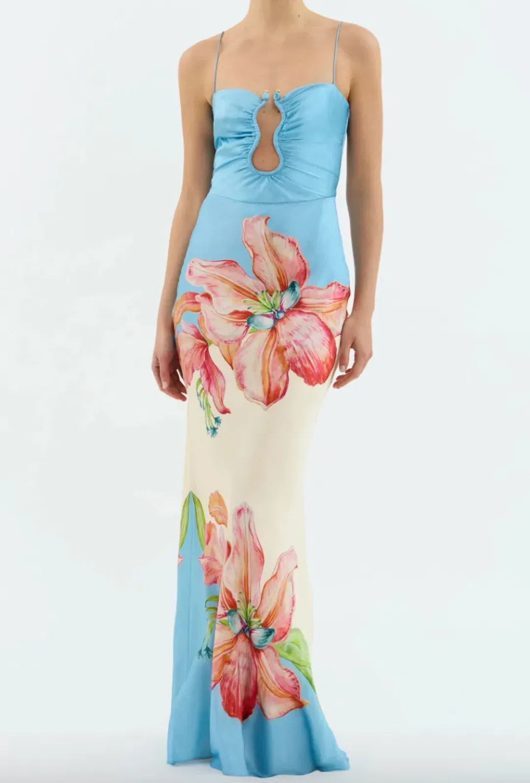 Rebecca Vallance Orchid Oasis Strap Gown Print Size AU 8 for rent on The Volte - main image