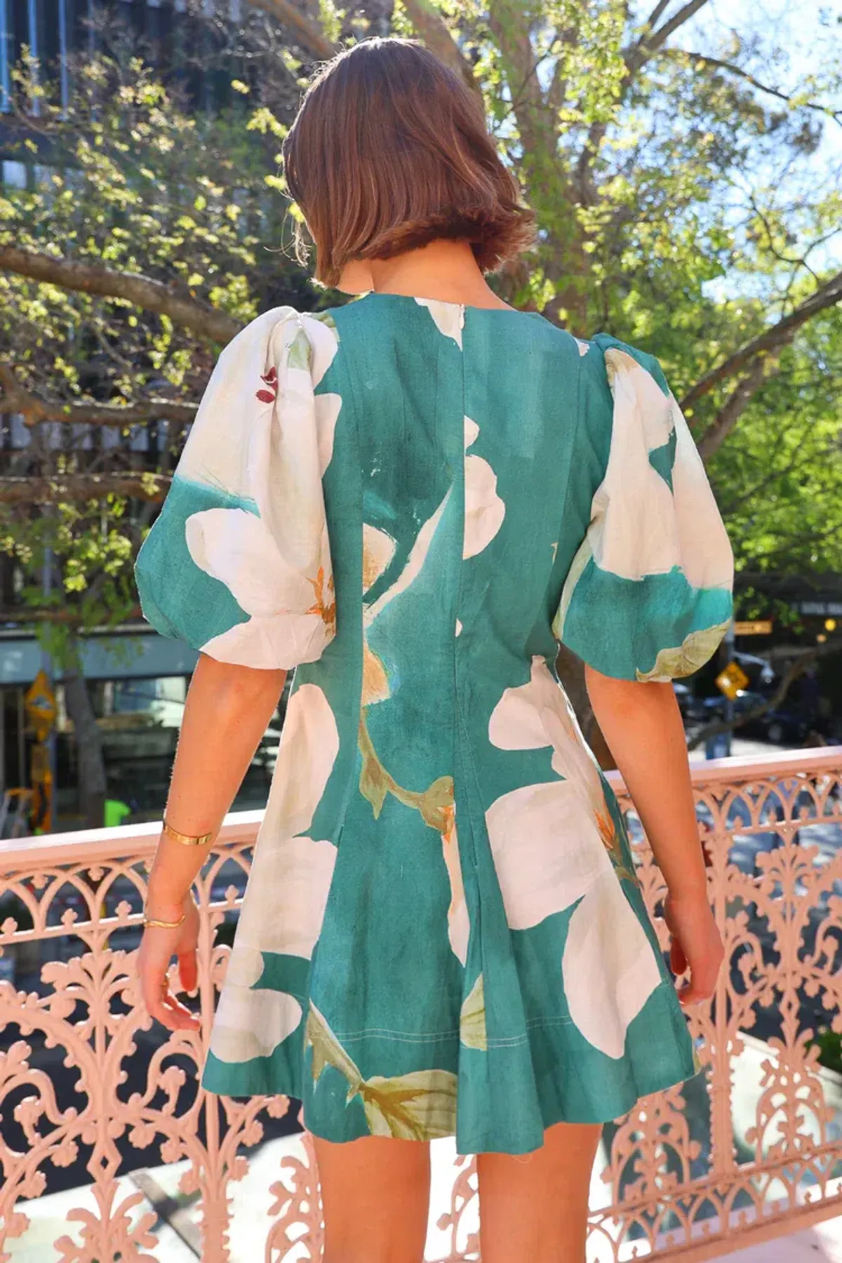By Nicola Wavy Mini Dress in Pine Green Floral Size 8 - Image 3