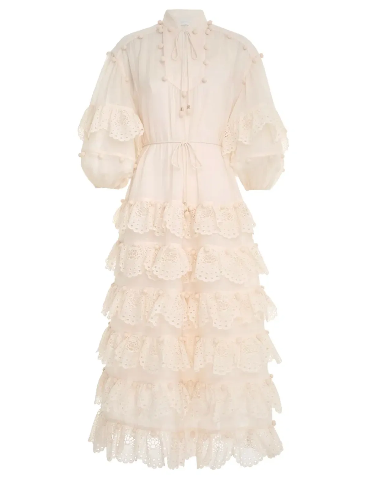 Zimmermann The Lyre Trim Tiered Midi Dress Cream Size 0 / AU 8 - Image 8