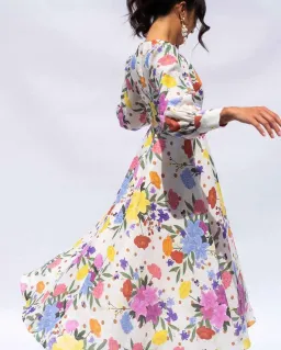 Isabella Longginou Polka Dot Floral Cuff Sleeve Midi Dress Multi Size 12 for rent on The Volte - image 3