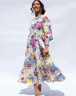 Isabella Longginou Polka Dot Floral Cuff Sleeve Midi Dress Multi Size 12 for rent on The Volte - image 1
