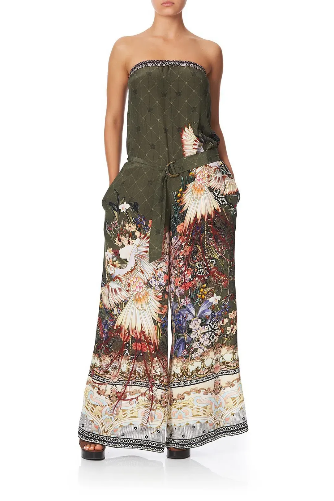Camilla Watchful Wings Strapless Jumpsuit with D Ring Belt Size XS / AU 8 for rent on The Volte - main image