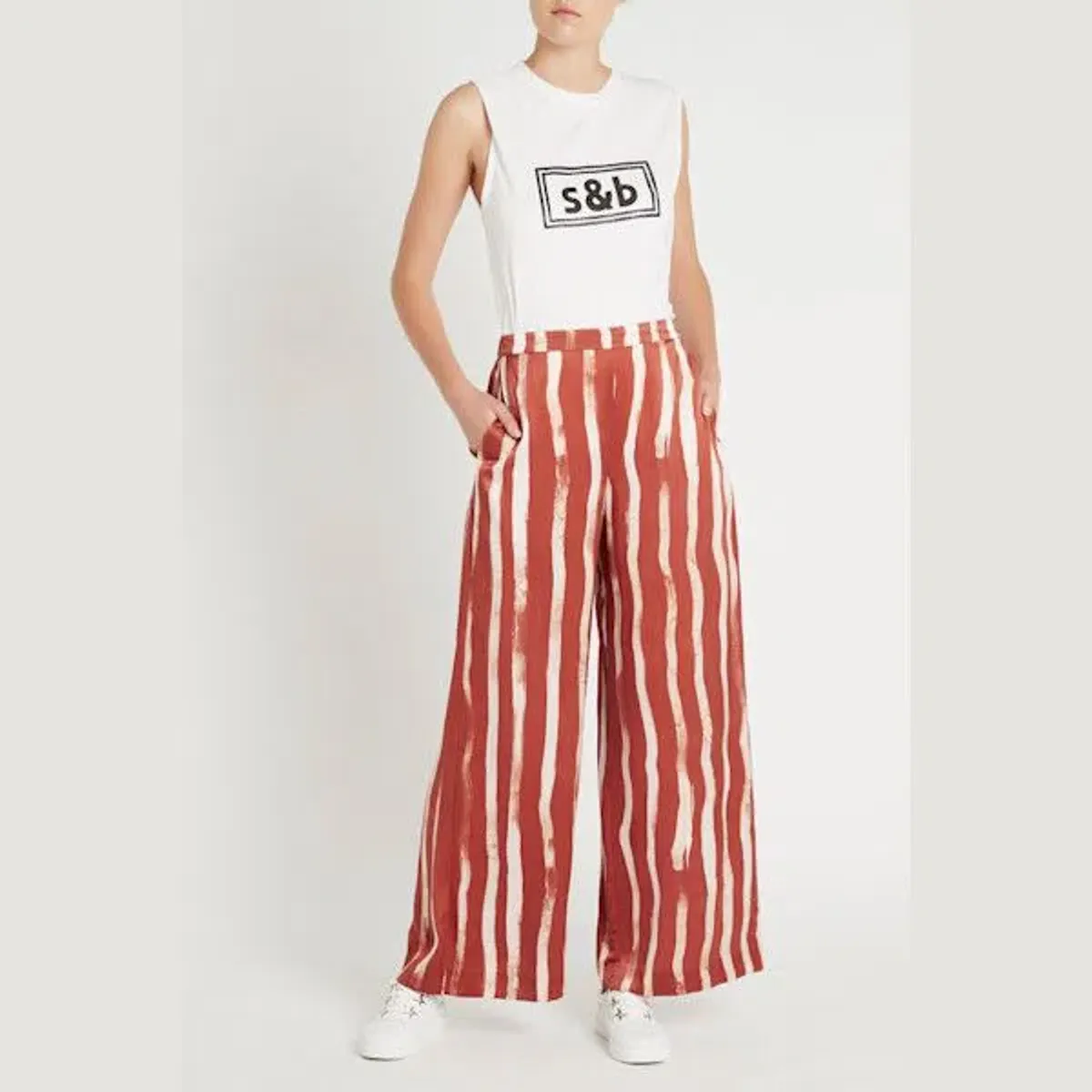 Sass & Bide Earn Your Stripes Wide Leg Pants Print Size 10 for rent on The Volte - main image