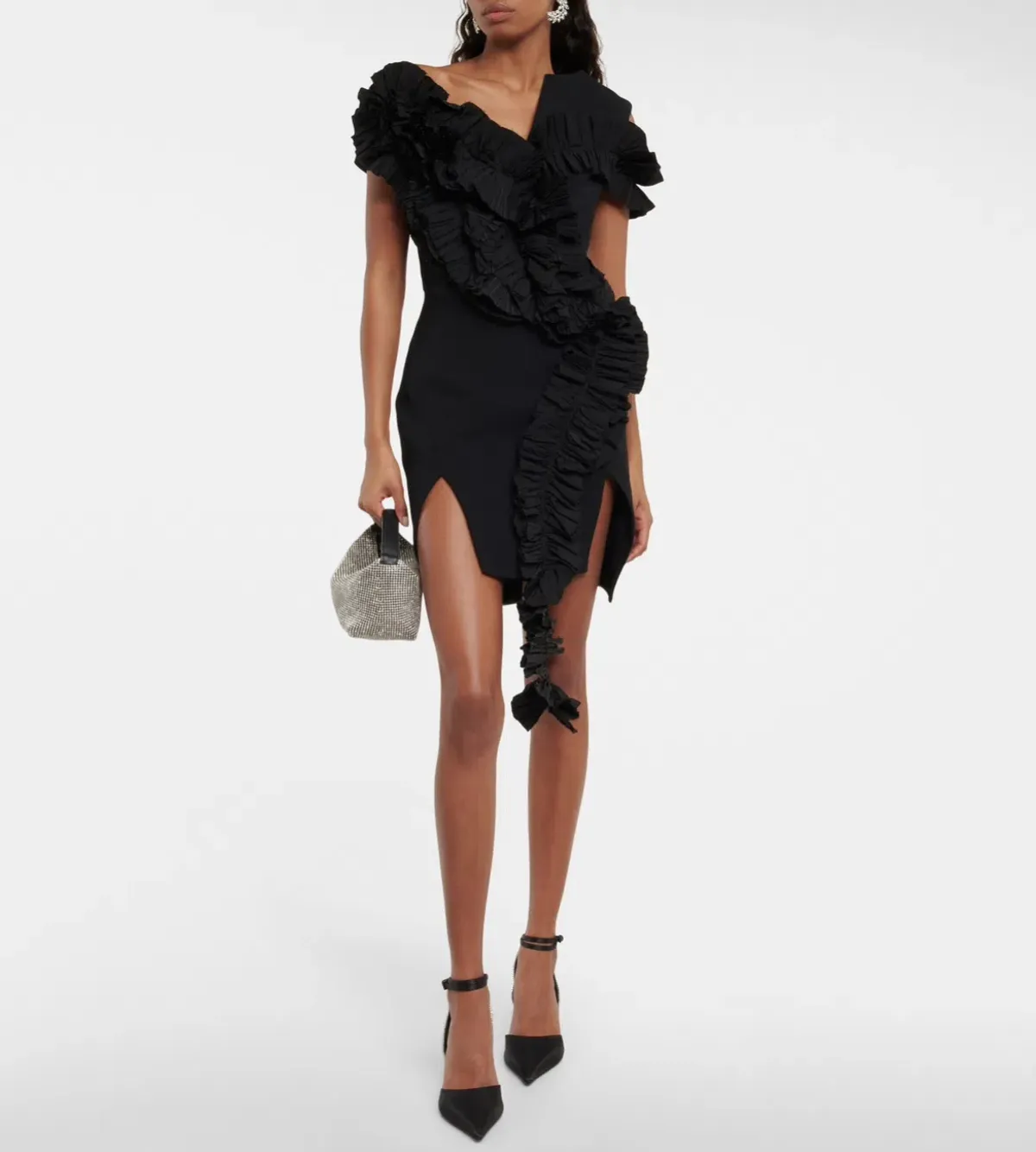 Toni Maticevski Avery Ruffled Crepe Mini Dress Black Size 8 for rent on The Volte - main image