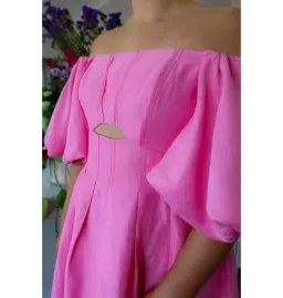 Aje Eugenie Off Shoulder Midi Dress Pink Size AU 14 for rent on The Volte - image 4