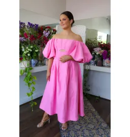 Aje Eugenie Off Shoulder Midi Dress Pink Size AU 14 for rent on The Volte - image 1