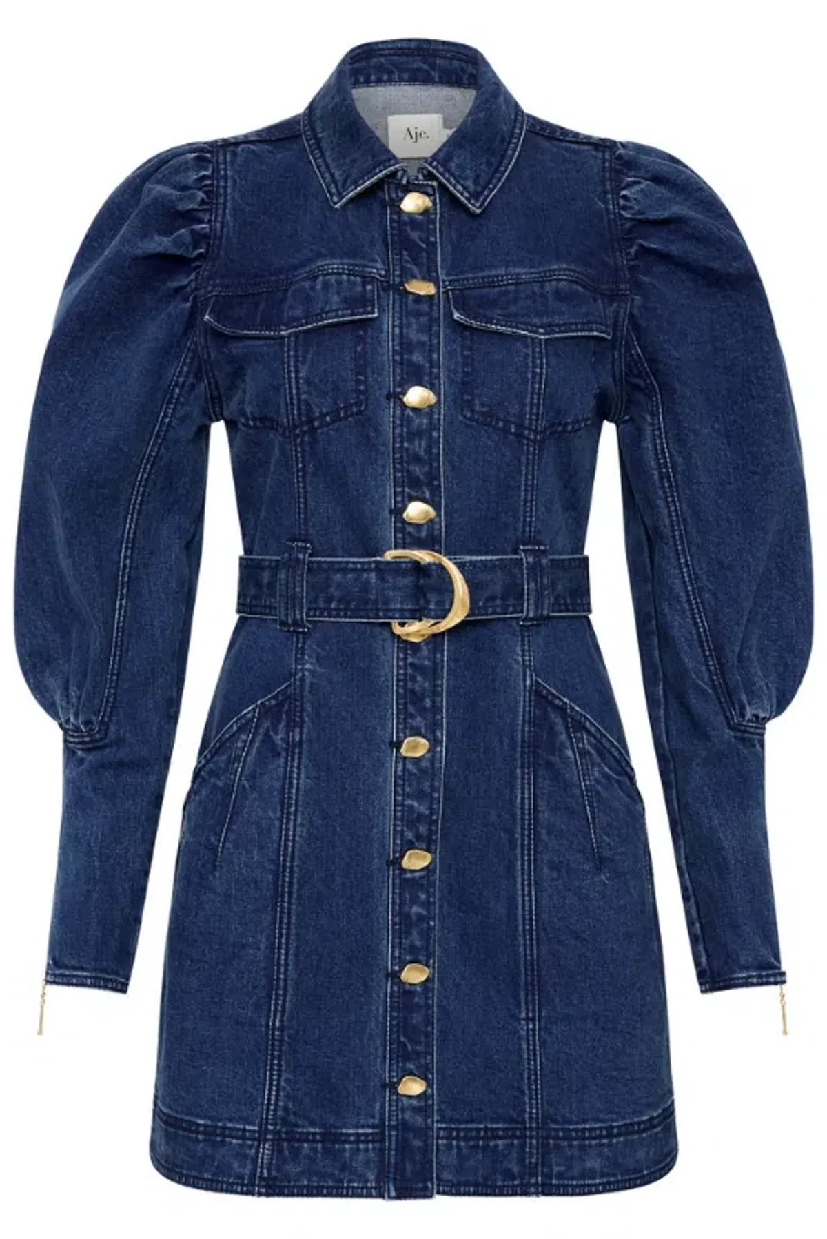 Aje May Denim Long Sleeve Dress Dark Indigo Size AU 16 - Image 4