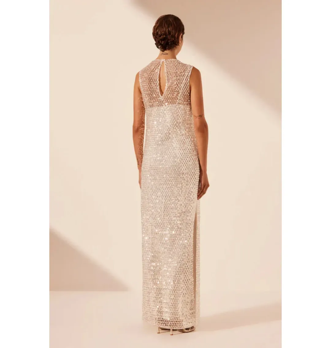 Shona Joy Asteri High Neck Sleeveless Maxi Dress Silver Size AU 16 for rent on The Volte - main image