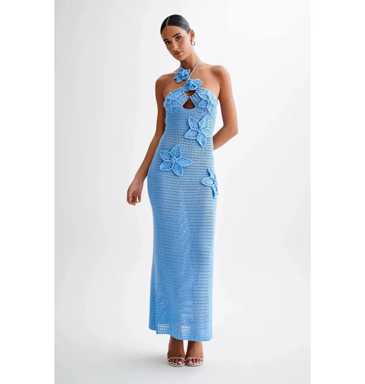 Meshki Floral Crochet Maxi Dress Cornflower Blue Size Small / AU 8 - Image 4