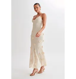 Meshki Suki Knit Maxi Dress With Flowers Nude Size Small / AU 8 for rent on The Volte - image 3