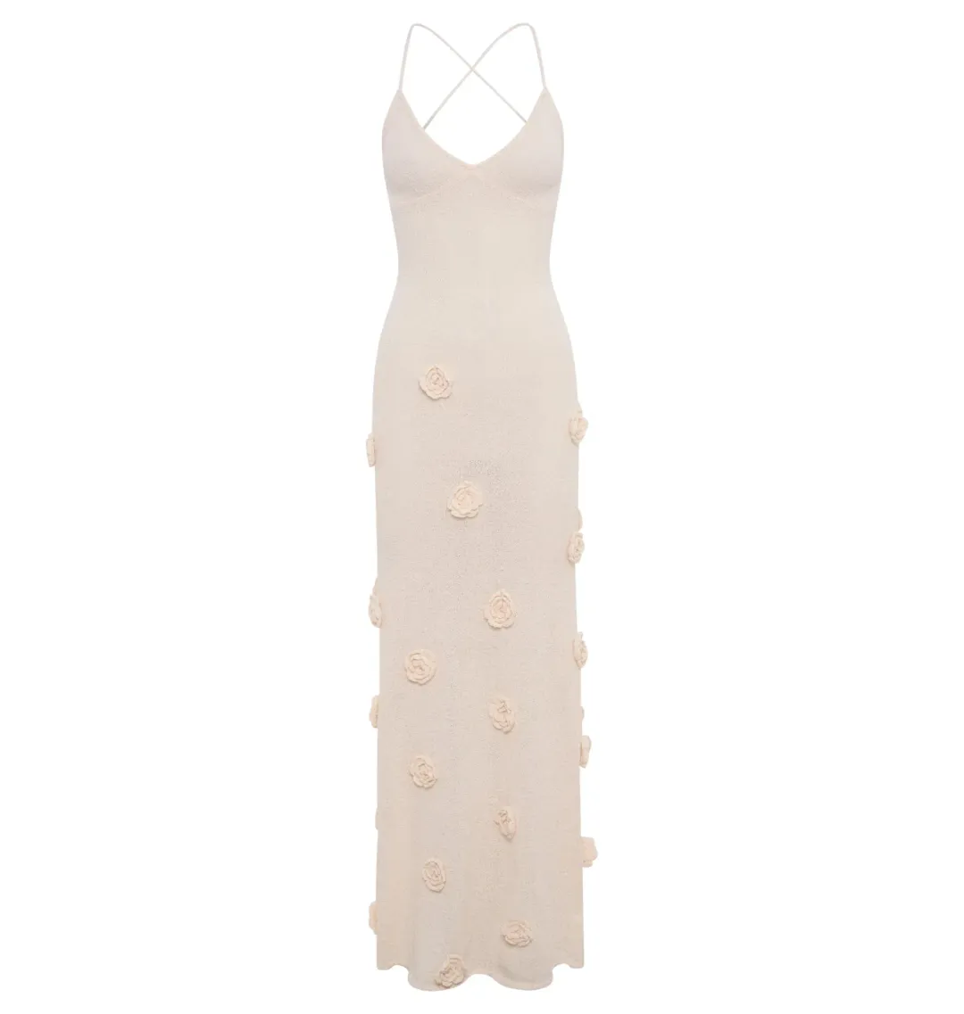 Meshki Suki Knit Maxi Dress With Flowers Nude Size Small / AU 8 for rent on The Volte - main image