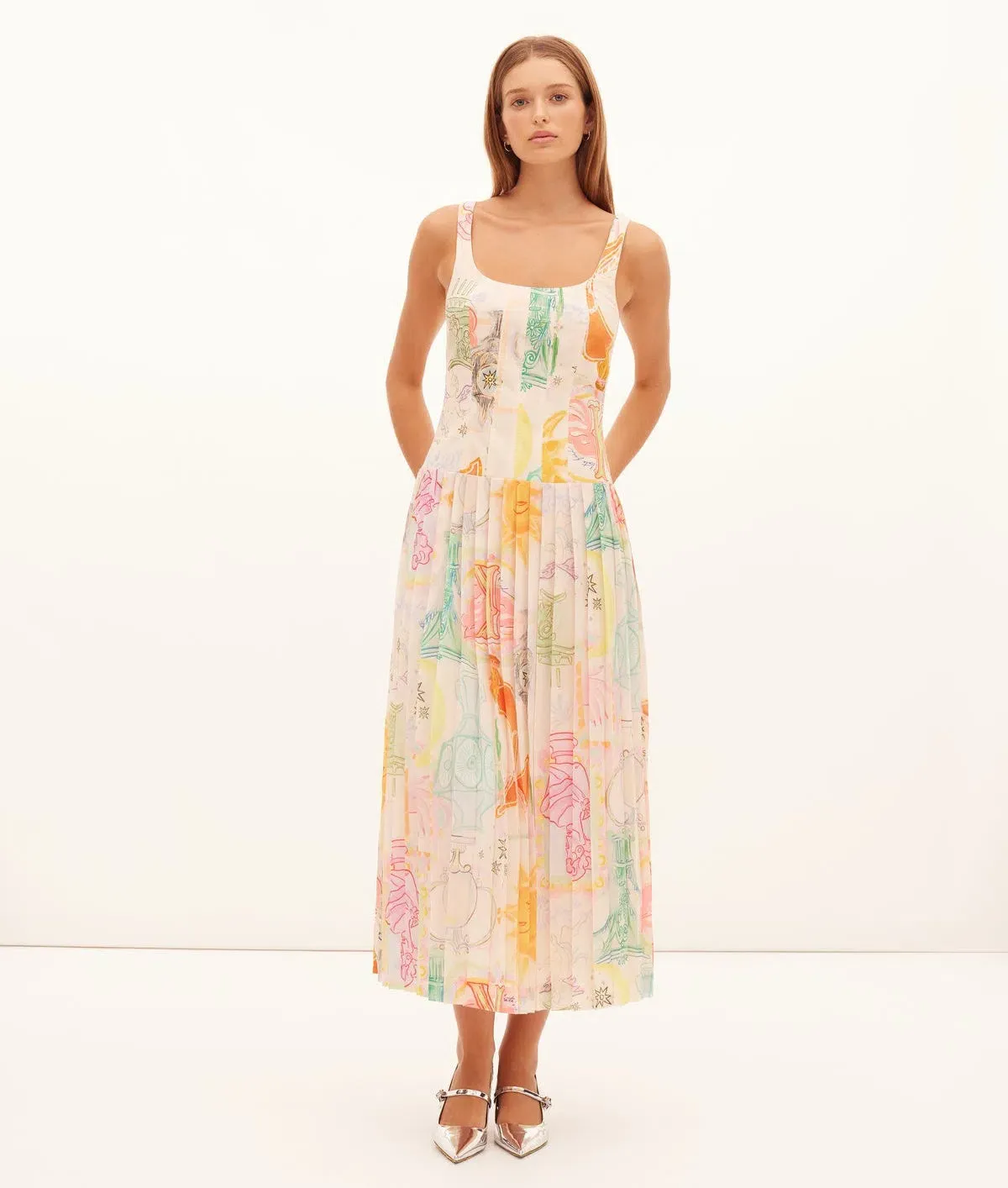 Kate Ford Ethelinda Pleated Corset Midi Dress Solstice Print Size 4 / AU 14 - Image 1