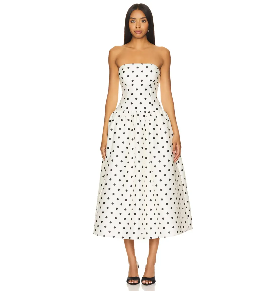 Self Portrait Taffeta Midi Dress Cream Polka Dot Size AU 8 for rent on The Volte - main image