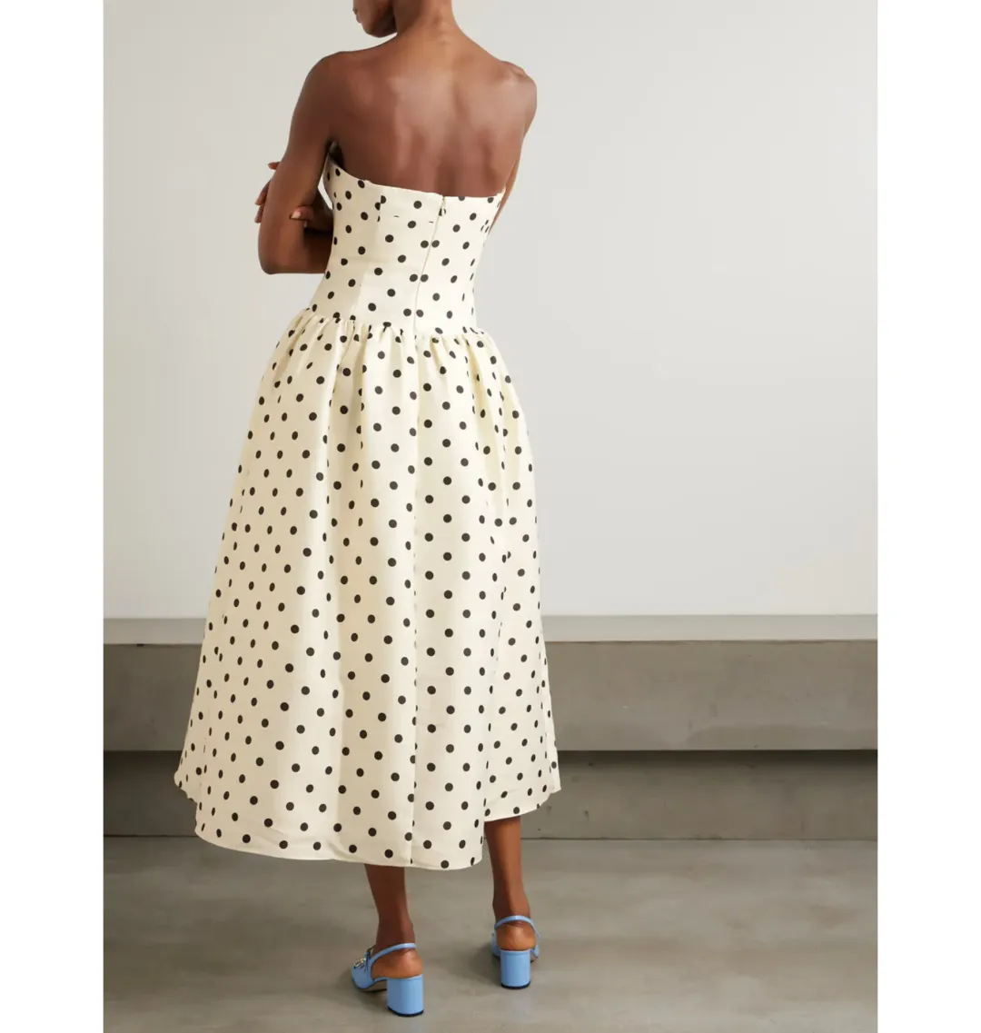 Self Portrait Taffeta Midi Dress Cream Polka Dot Size AU 8 for rent on The Volte - main image