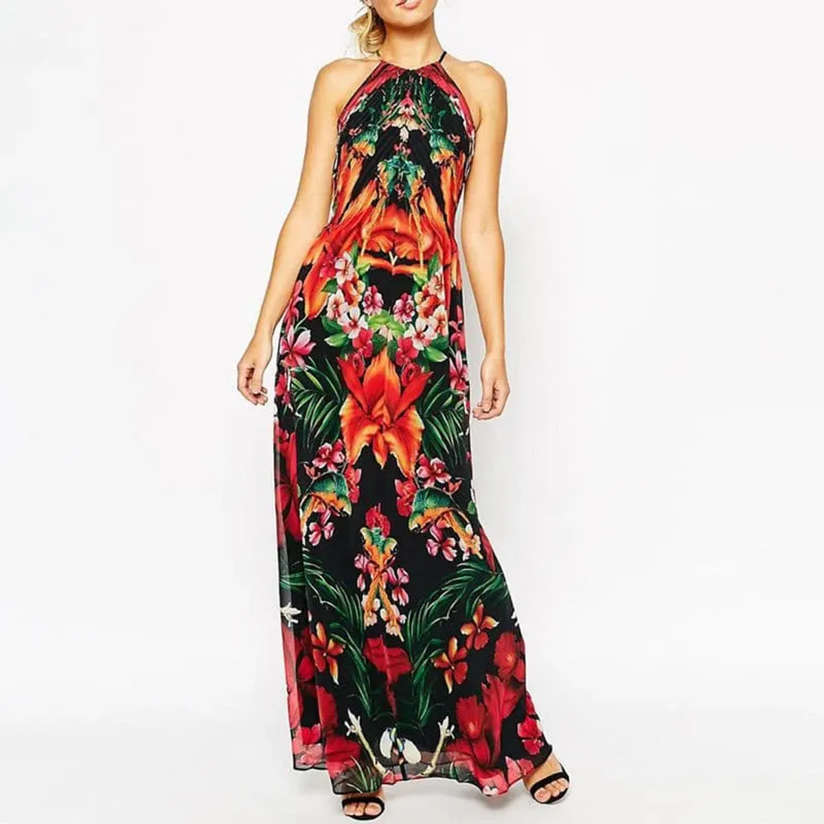 Ted Baker Mircana Toucan Maxi Dress Tropical Flower Peacock Print Size 1 / AU 8 for rent on The Volte - main image