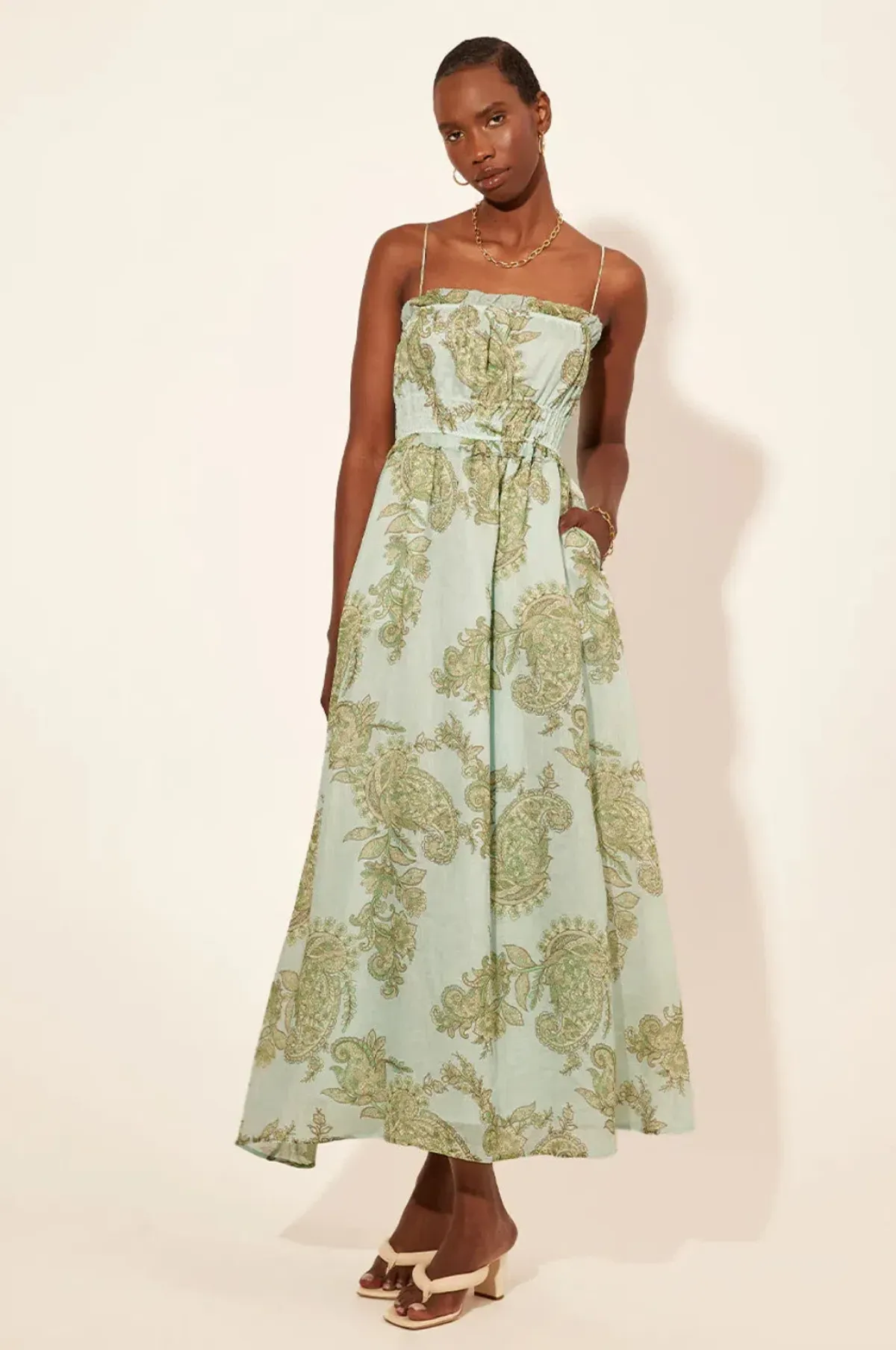Kivari Zoe Strappy Maxi Dress Paisley In A Fresh Mint Size 12 - Image 1