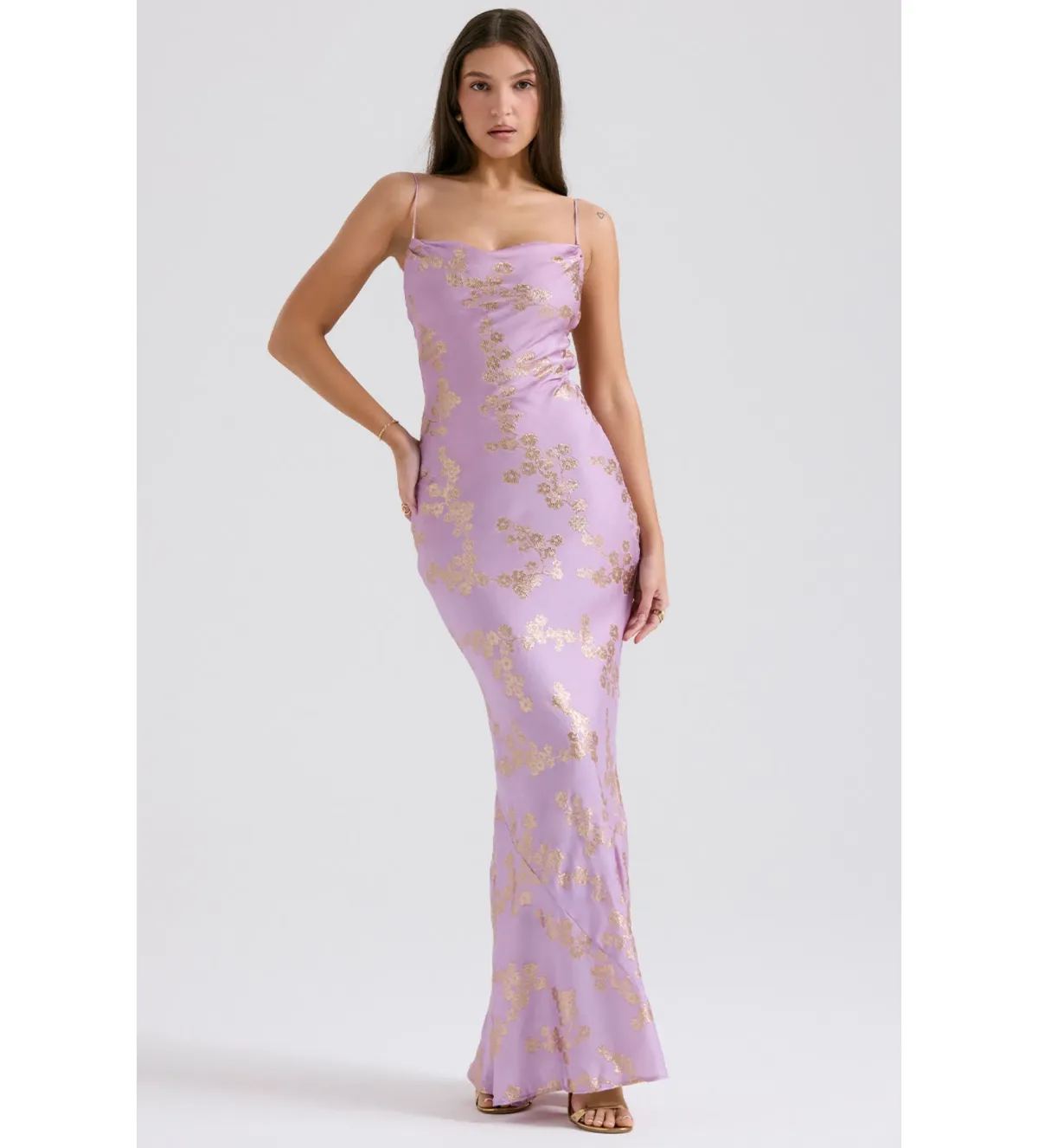 House of CB Capriana Satin Gown Orchid Jacquard Size S/Au 8 - Image 1