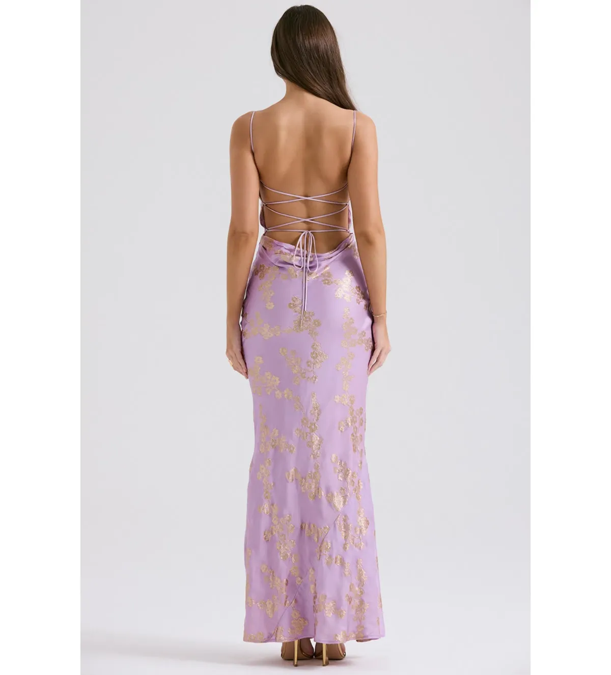 House of CB Capriana Satin Gown Orchid Jacquard Size S/Au 8 - Image 3