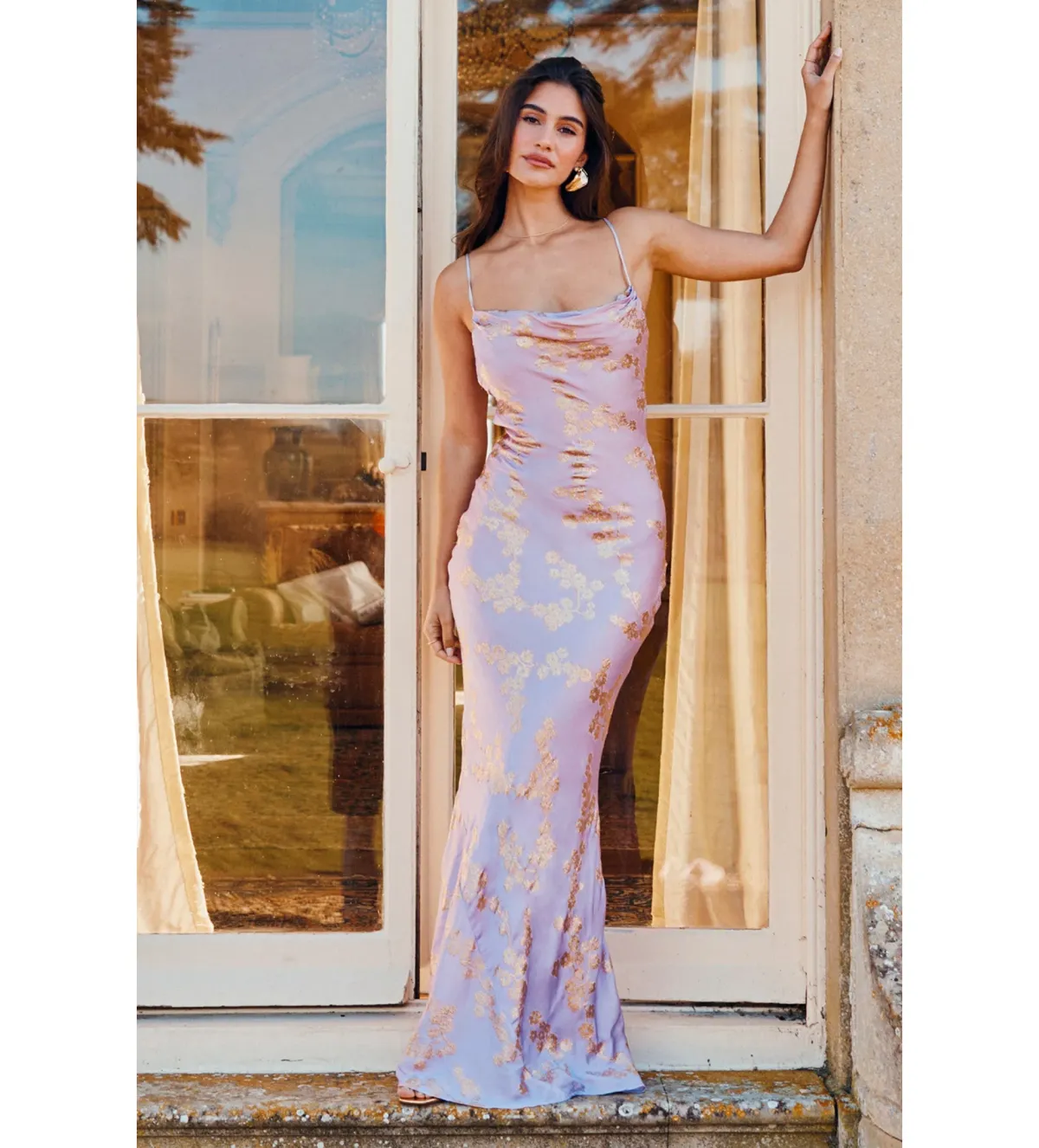 House of CB Capriana Satin Gown Orchid Jacquard Size S/Au 8 - Image 2