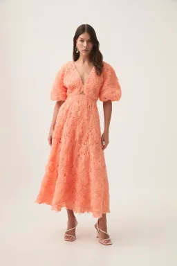 AJE Florential Textured Midi Dress Apricot Size 10 for rent on The Volte - image 1