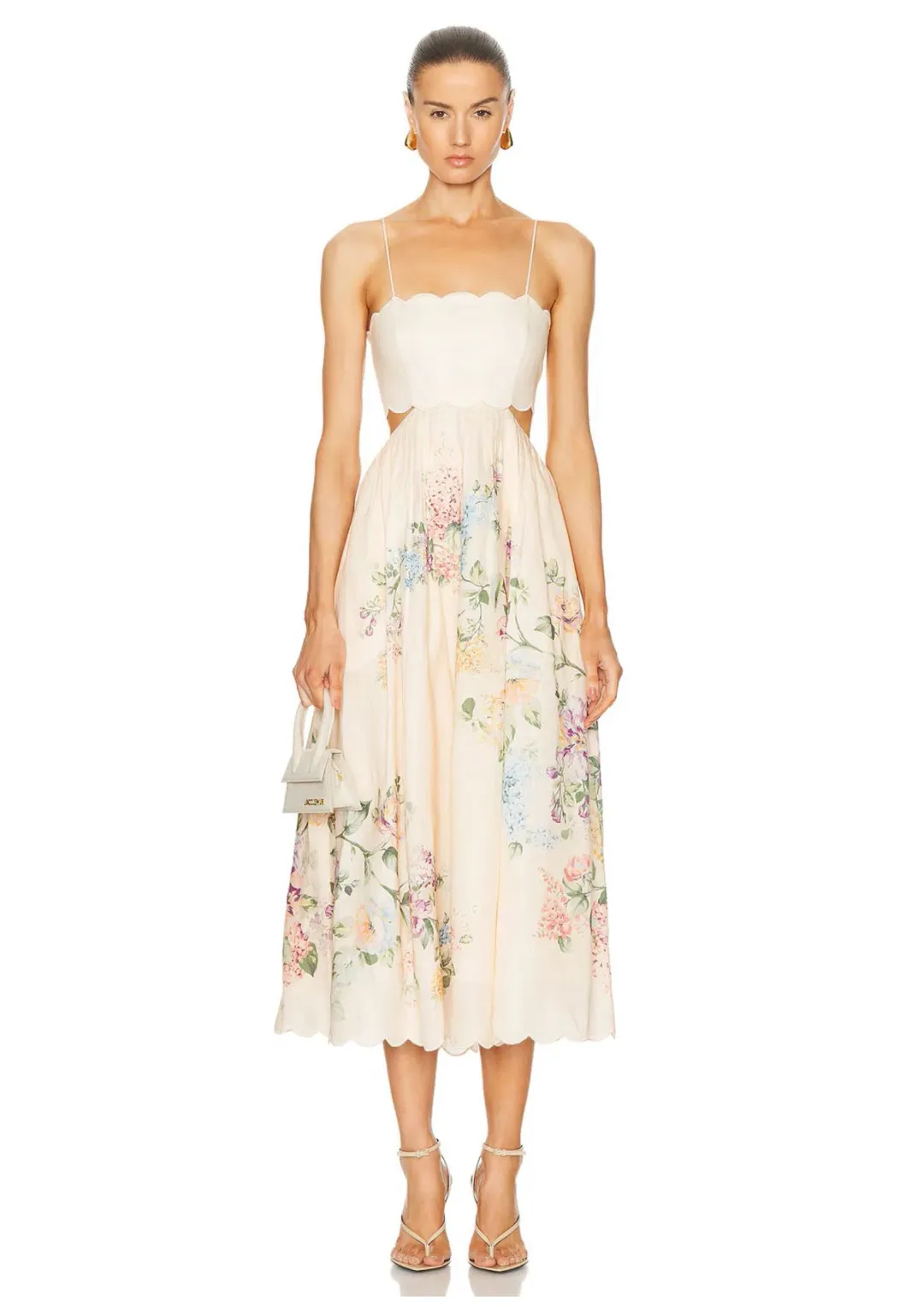Zimmermann Halliday Scallop Midi Dress Cream Watercolour Floral Size 1 / AU 10 for rent on The Volte - main image