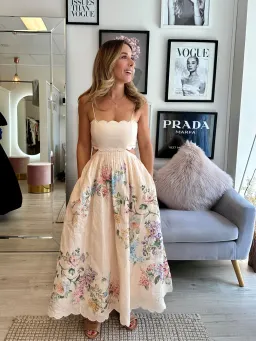 Zimmermann Halliday Scallop Midi Dress Cream Watercolour Floral Size 1 / AU 10 for rent on The Volte - image 2