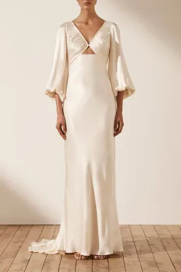 Shona Joy La Lune Ruched Bodice Balloon Sleeve Maxi Dress in Cream Size 8 for rent on The Volte - image 1