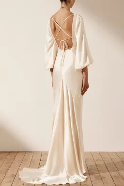Shona Joy La Lune Ruched Bodice Balloon Sleeve Maxi Dress in Cream Size 8 for rent on The Volte - image 2