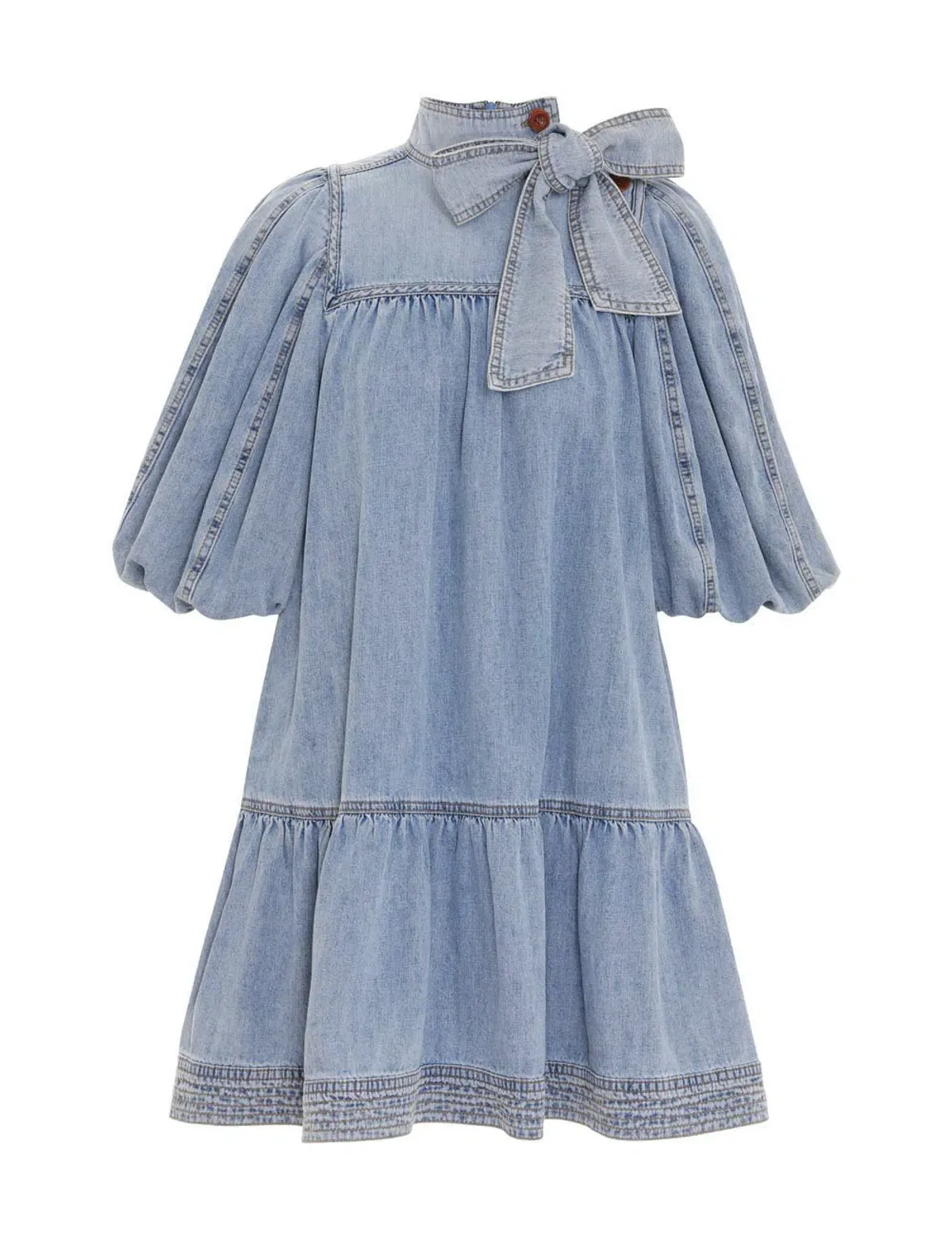 Zimmermann Denim Smock Mini Dress Faded Blue Size 6 - Image 4