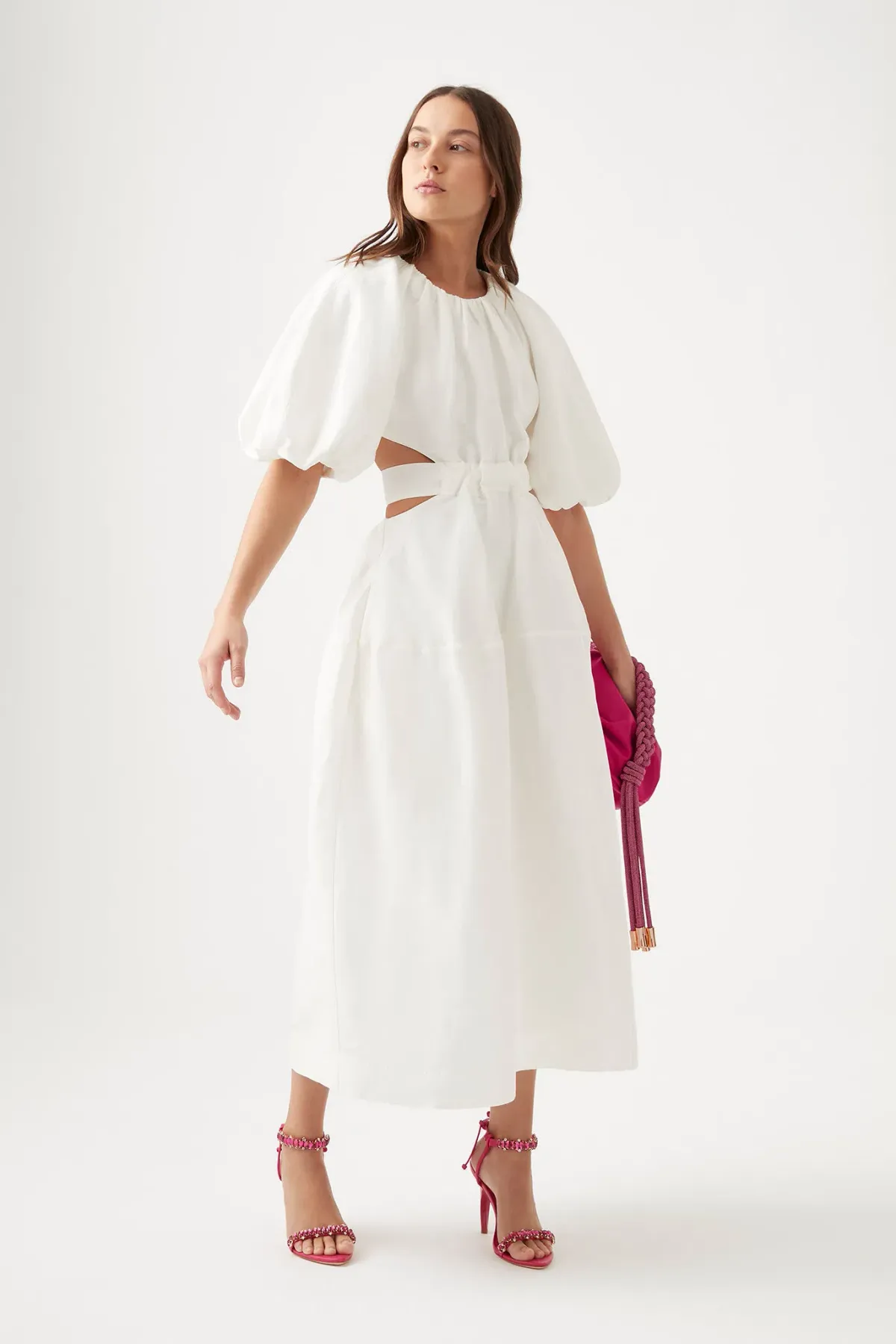 Aje Mimosa Cutout Midi Dress Ivory Size AU 4 - Image 1
