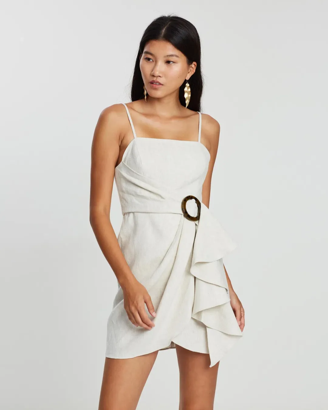 Shona Joy Aluaro Draped Mini Dress Stone Beige Size 8 for rent on The Volte - main image