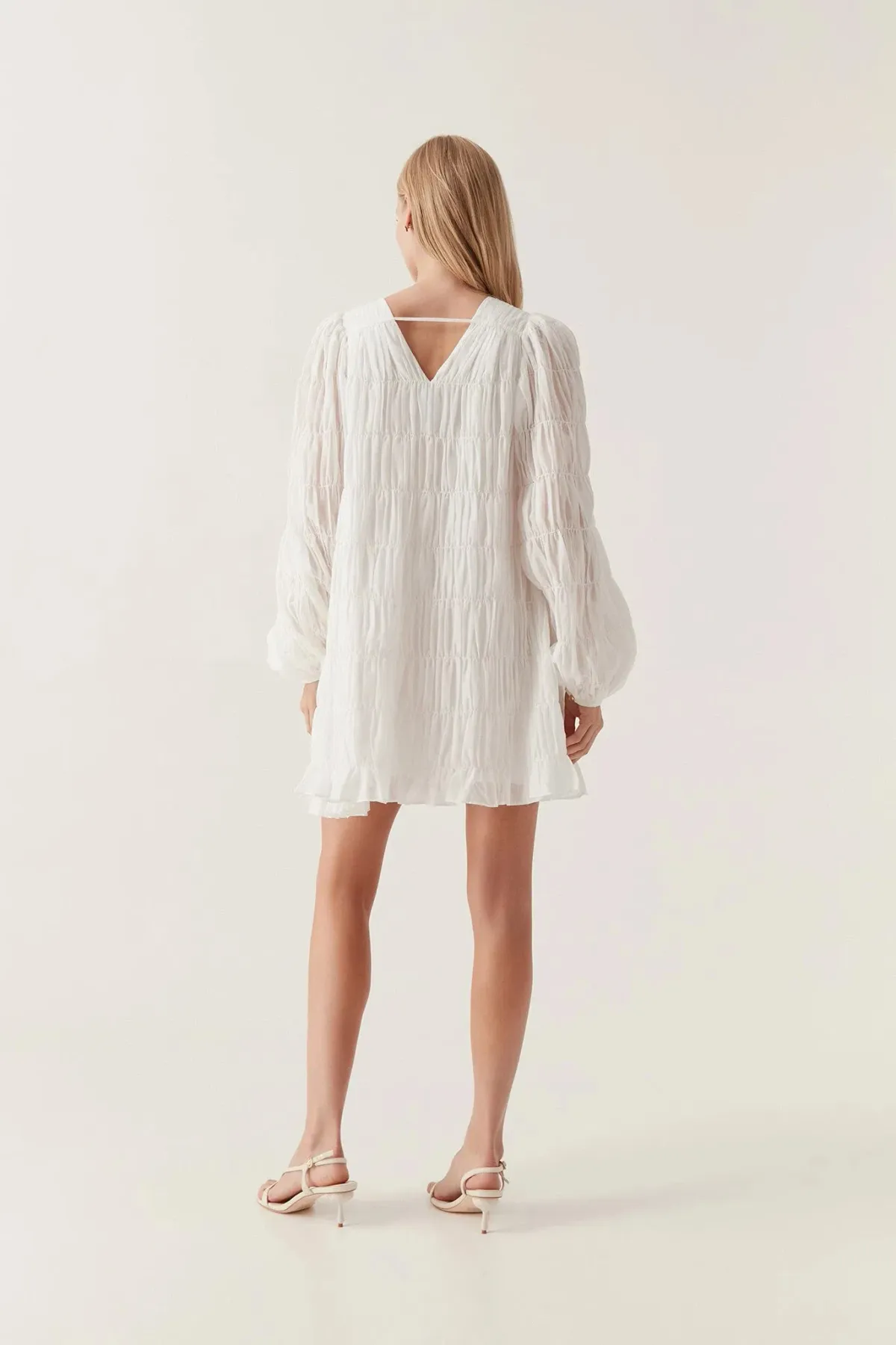 Aje Evelina Ruched Mini Dress in Ivory Size 8 - Image 2