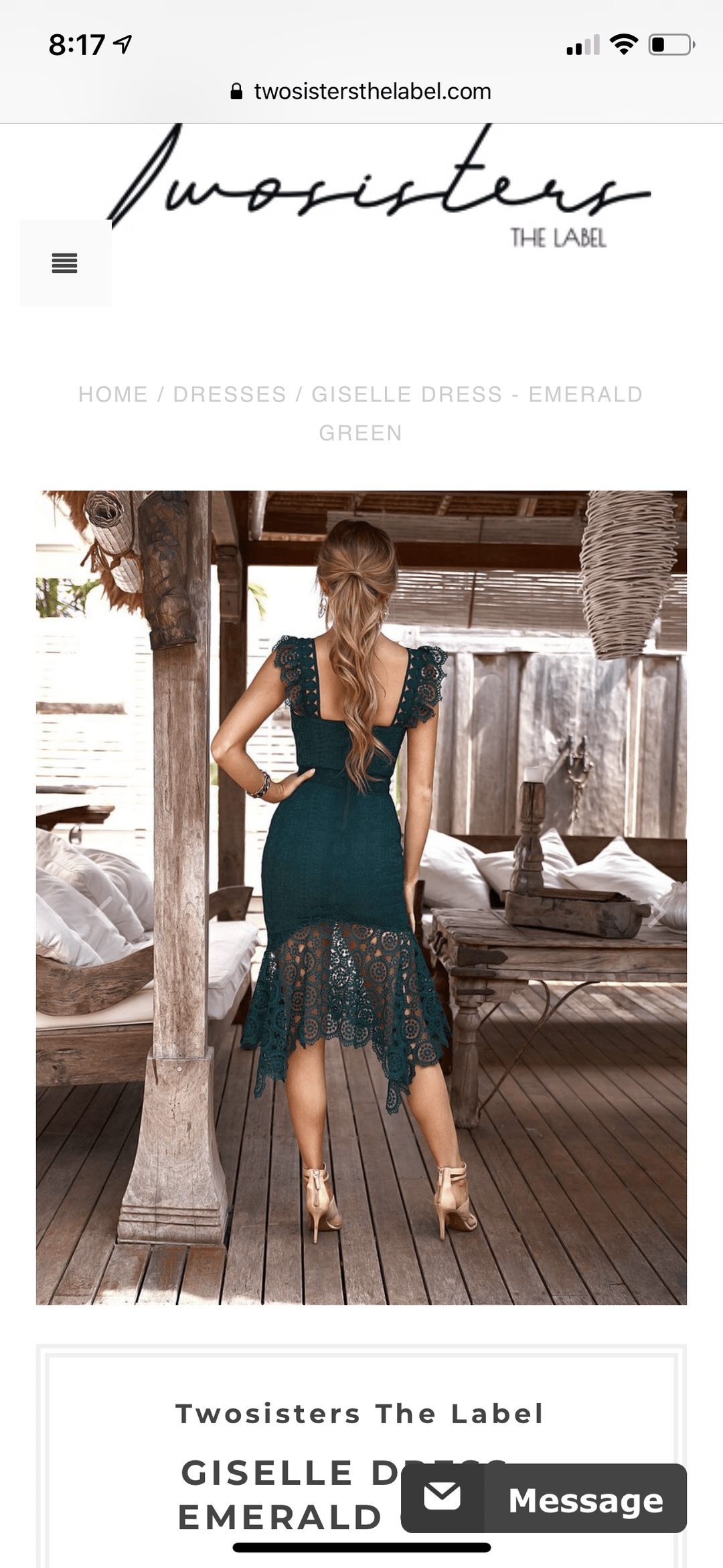 Giselle Green dress size 10 for rent on The Volte - main image