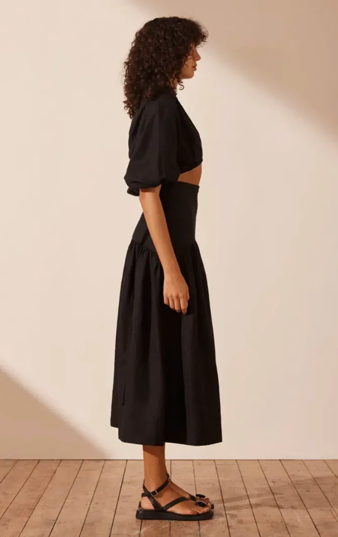 Shona Joy Mare Linen Deconstructed Midi Dress Black Size 8 for rent on The Volte - main image