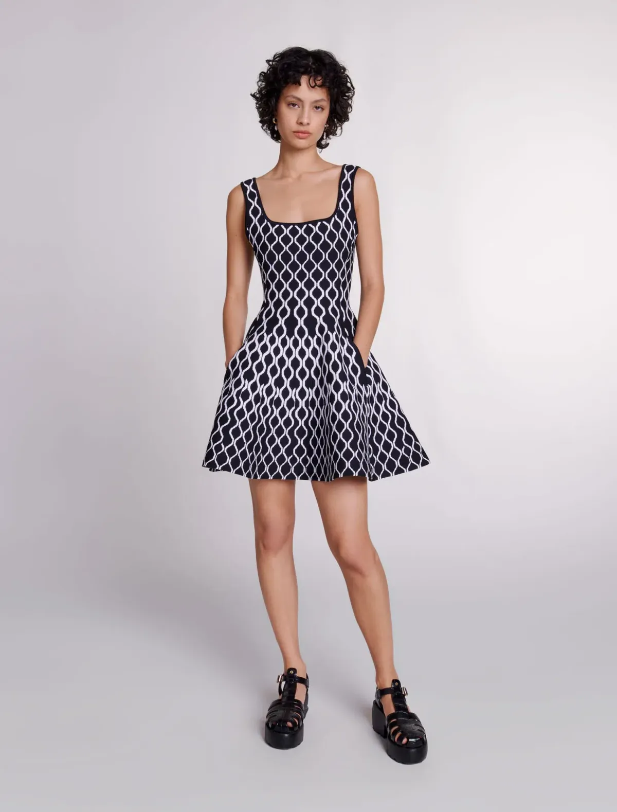 Maje Pattern-jacquard Flared Mini Dress Print Size 8 - Image 1