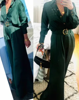 Zimmermann SET Pavilion Relaxed Silk Shirt and Wide Leg Pants Set in Pine Green Size 0 / AU 8 for rent on The Volte - image 4